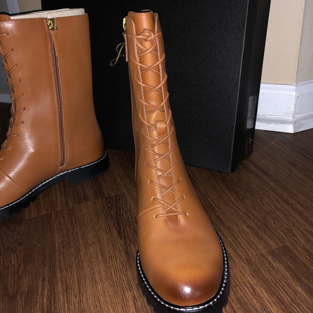 J CREW | Rich Oak Gwen Lug-Sole Leather Lace-Up Tall Shaft Boots | Size 9.5 - Picture 9 of 15